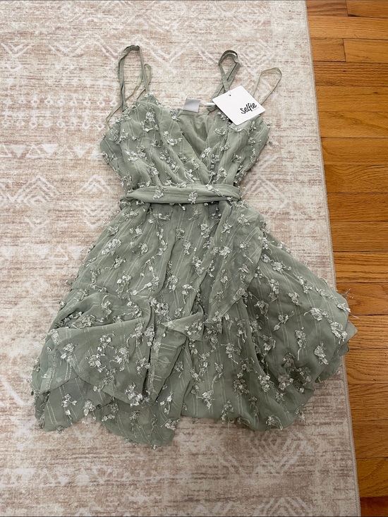 Selfie Leslie Dresses & Skirts - Selfie Leslie Sheri Embellished Chiffon Dress Olive Size Small